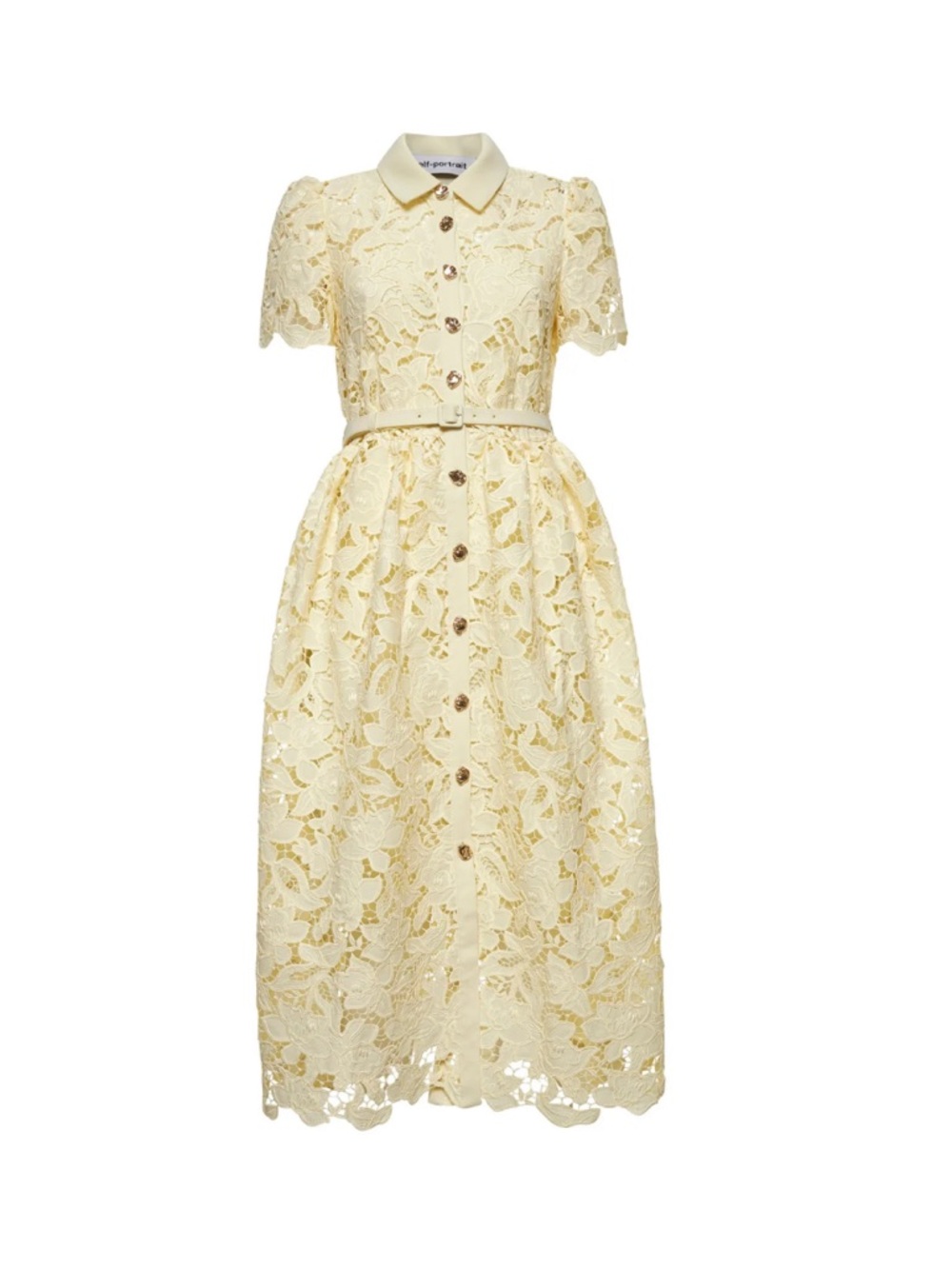 Self-Portrait Lemon Lace Shirt Midi Dress